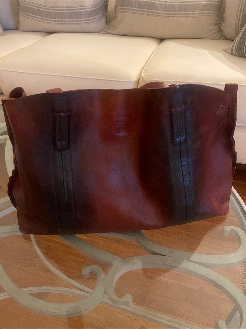 Bed Stu Leather Shoulder Tote in Burgundy and Dark Brown - Picture 2 of 9